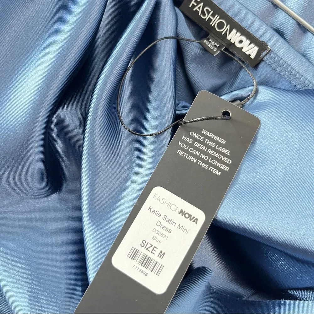 Katie Satin Mini Dress - Blue - Picture 6 of 10